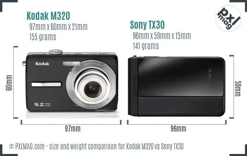 Kodak M320 vs Sony TX30 size comparison