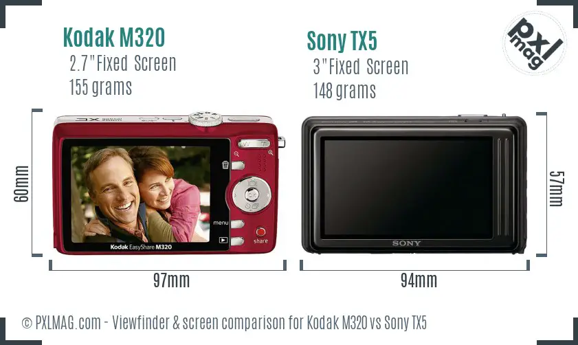 Kodak M320 vs Sony TX5 Screen and Viewfinder comparison