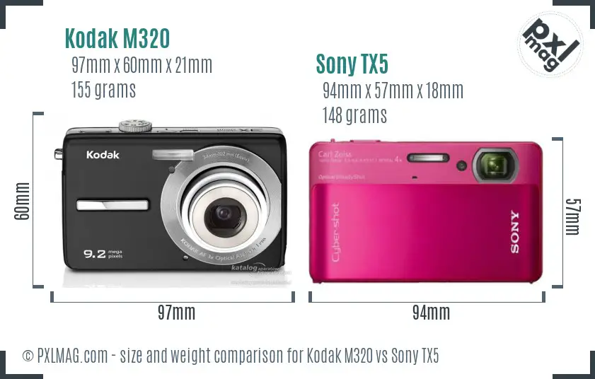 Kodak M320 vs Sony TX5 size comparison