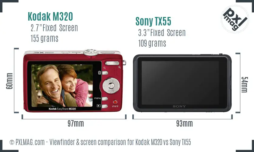 Kodak M320 vs Sony TX55 Screen and Viewfinder comparison