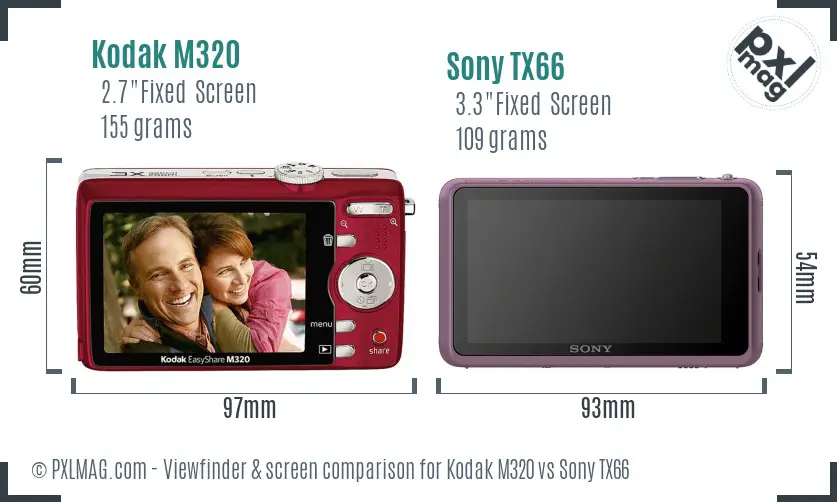 Kodak M320 vs Sony TX66 Screen and Viewfinder comparison