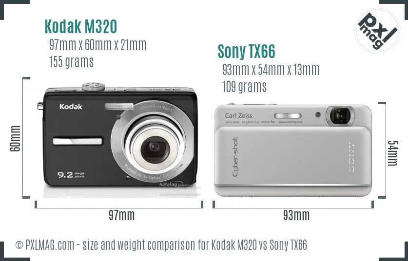 Kodak M320 vs Sony TX66 size comparison