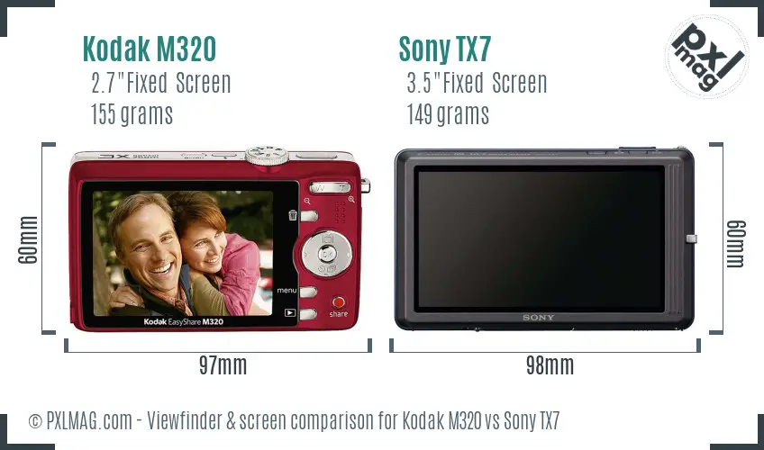 Kodak M320 vs Sony TX7 Screen and Viewfinder comparison