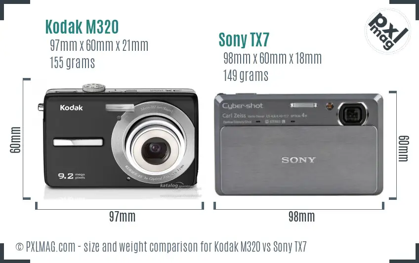 Kodak M320 vs Sony TX7 size comparison