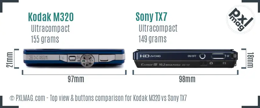 Kodak M320 vs Sony TX7 top view buttons comparison