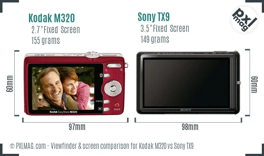 Kodak M320 vs Sony TX9 Screen and Viewfinder comparison Kodak M320 vs Sony TX9 Screen and Viewfinder comparison