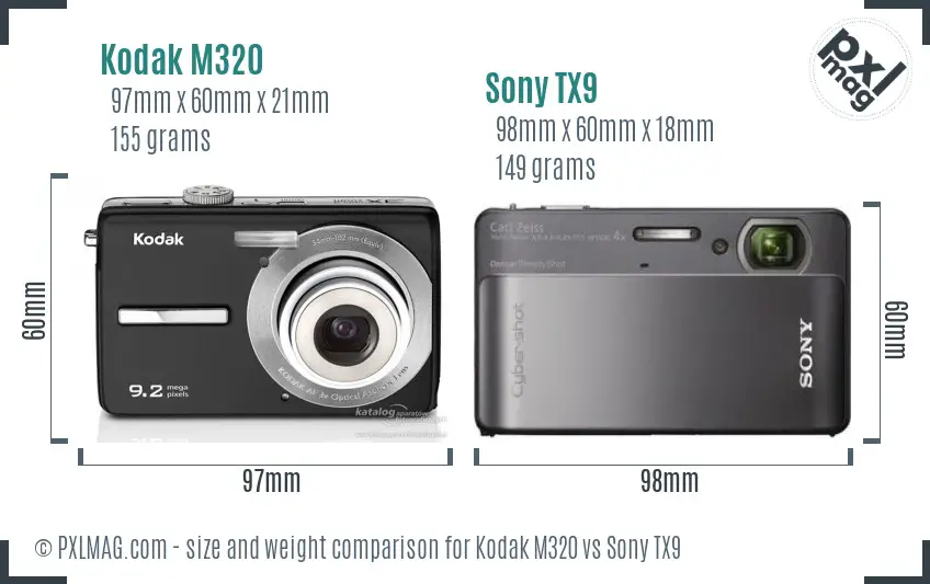 Kodak M320 vs Sony TX9 size comparison Kodak M320 vs Sony TX9 size comparison