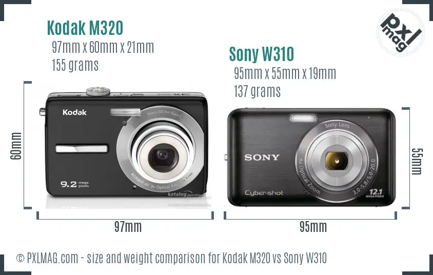 Kodak M320 vs Sony W310 size comparison