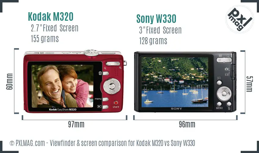 Kodak M320 vs Sony W330 Screen and Viewfinder comparison