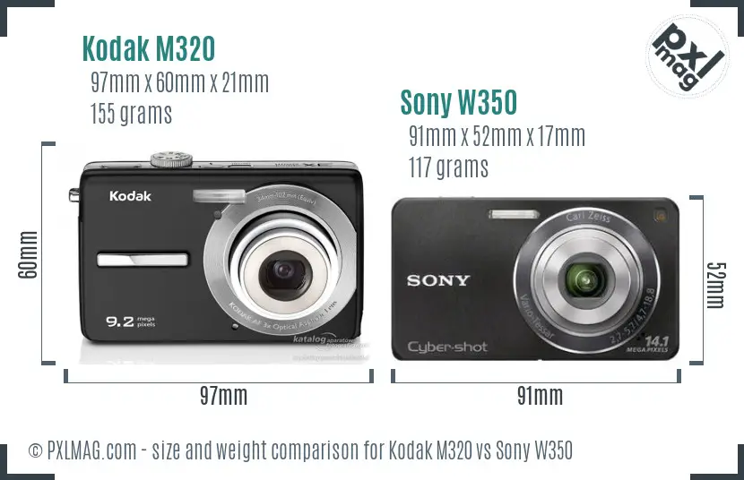 Kodak M320 vs Sony W350 size comparison