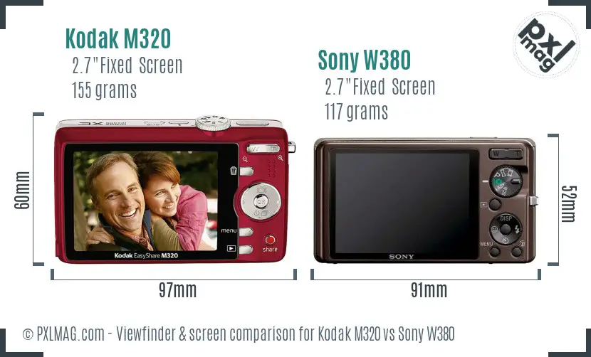 Kodak M320 vs Sony W380 Screen and Viewfinder comparison