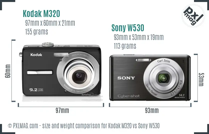 Kodak M320 vs Sony W530 size comparison Kodak M320 vs Sony W530 size comparison