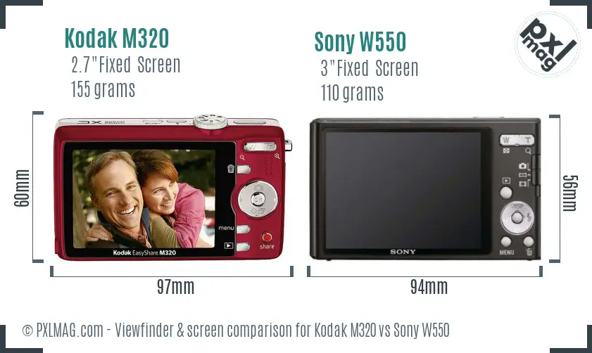 Kodak M320 vs Sony W550 Screen and Viewfinder comparison