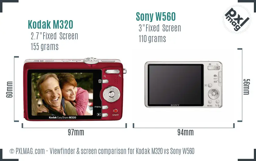 Kodak M320 vs Sony W560 Screen and Viewfinder comparison Kodak M320 vs Sony W560 Screen and Viewfinder comparison