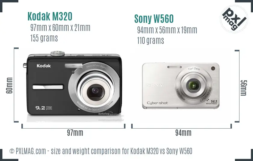 Kodak M320 vs Sony W560 size comparison Kodak M320 vs Sony W560 size comparison