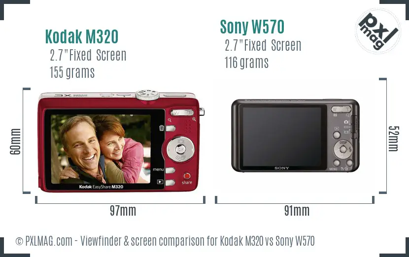 Kodak M320 vs Sony W570 Screen and Viewfinder comparison