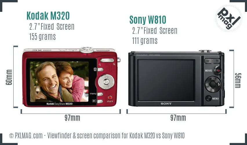 Kodak M320 vs Sony W810 Screen and Viewfinder comparison