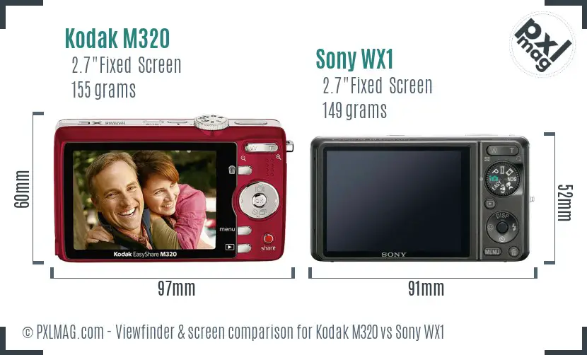 Kodak M320 vs Sony WX1 Screen and Viewfinder comparison