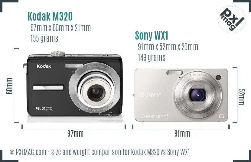 Kodak M320 vs Sony WX1 size comparison