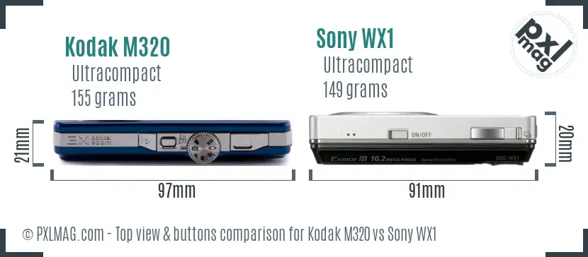 Kodak M320 vs Sony WX1 top view buttons comparison
