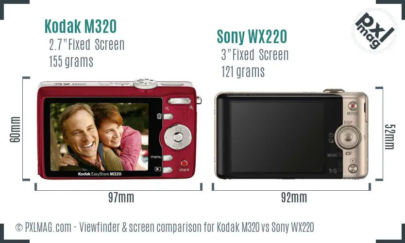 Kodak M320 vs Sony WX220 Screen and Viewfinder comparison