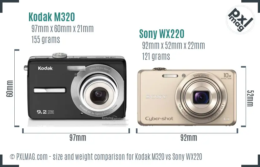 Kodak M320 vs Sony WX220 size comparison