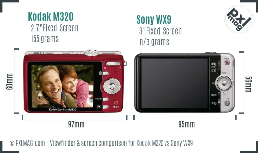 Kodak M320 vs Sony WX9 Screen and Viewfinder comparison