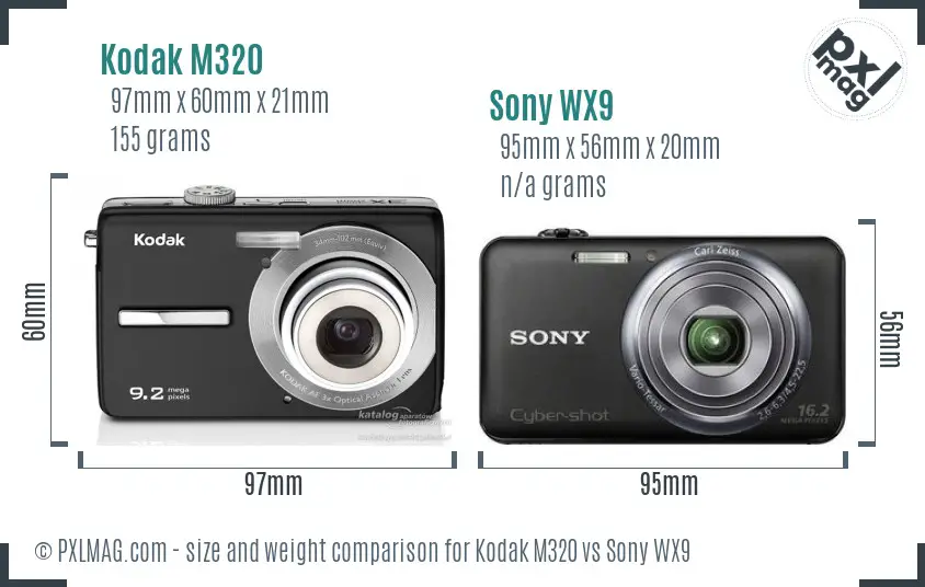 Kodak M320 vs Sony WX9 size comparison