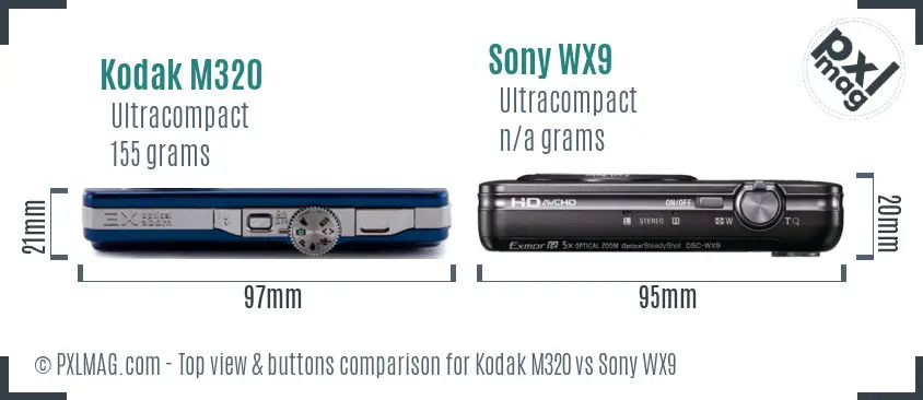 Kodak M320 vs Sony WX9 top view buttons comparison