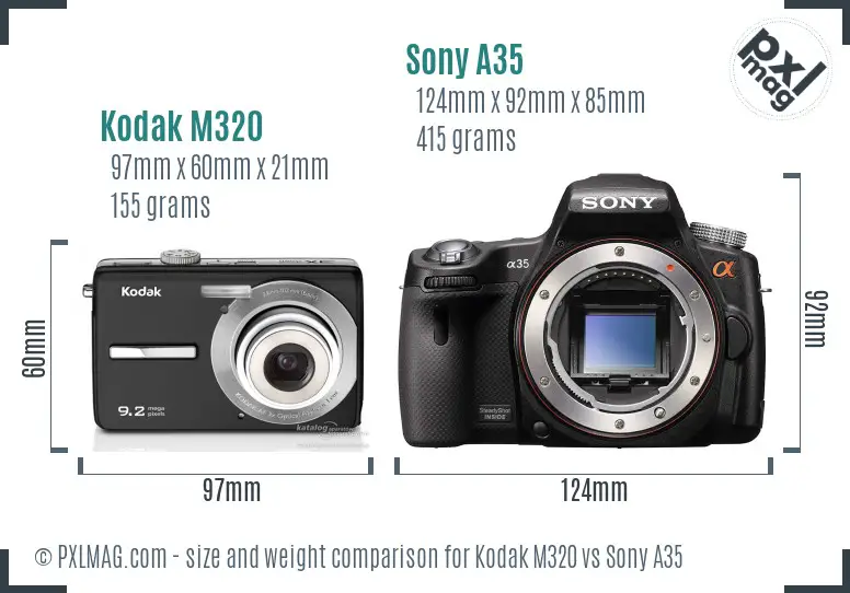 Kodak M320 vs Sony A35 size comparison