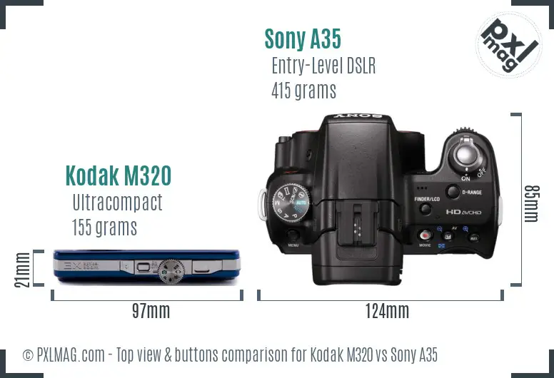 Kodak M320 vs Sony A35 top view buttons comparison