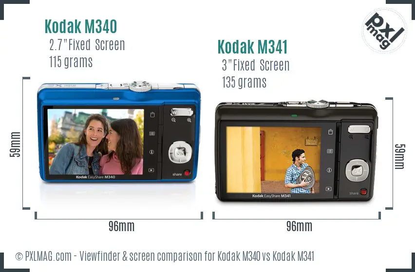 Kodak M340 vs Kodak M341 Screen and Viewfinder comparison