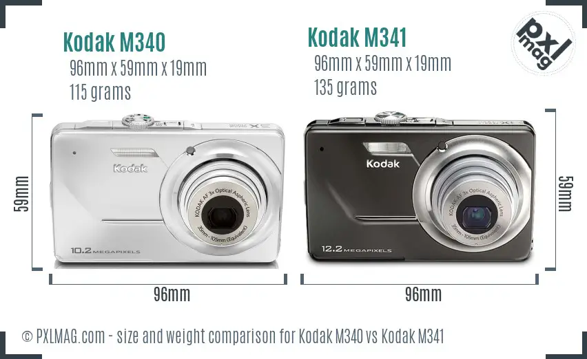 Kodak M340 vs Kodak M341 size comparison