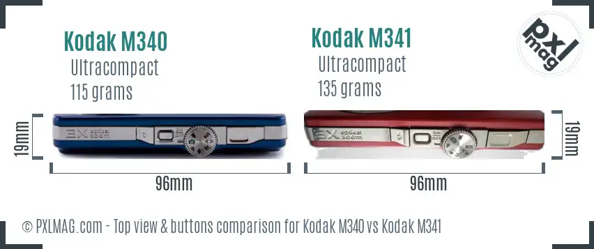 Kodak M340 vs Kodak M341 top view buttons comparison