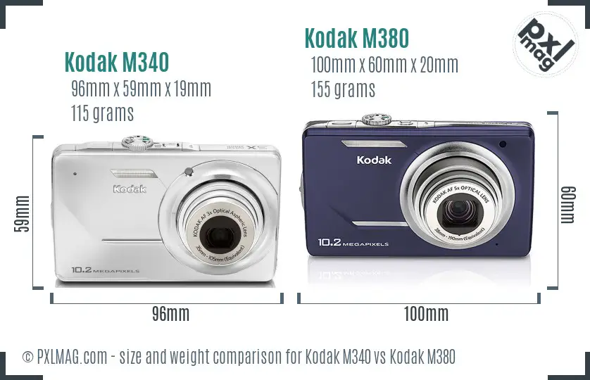 Kodak M340 vs Kodak M380 size comparison