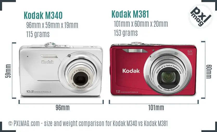 Kodak M340 vs Kodak M381 size comparison