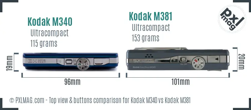 Kodak M340 vs Kodak M381 top view buttons comparison