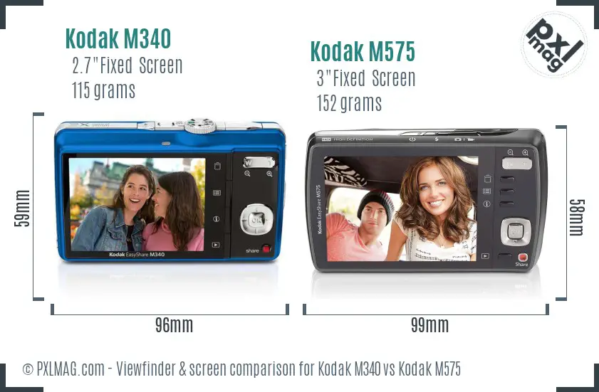 Kodak M340 vs Kodak M575 Screen and Viewfinder comparison
