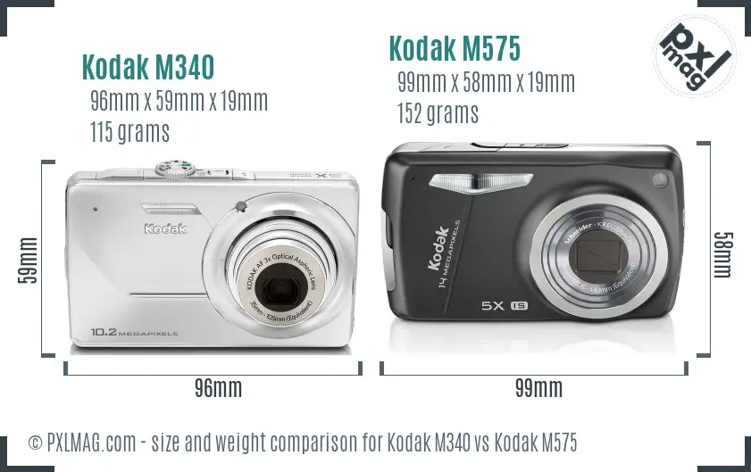 Kodak M340 vs Kodak M575 size comparison