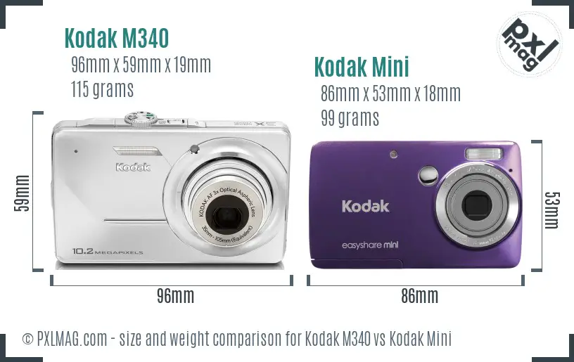 Kodak M340 vs Kodak Mini size comparison