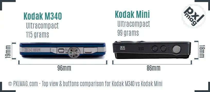 Kodak M340 vs Kodak Mini top view buttons comparison