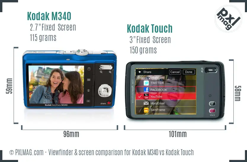 Kodak M340 vs Kodak Touch Screen and Viewfinder comparison