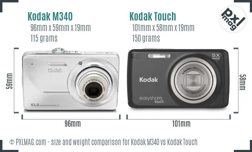 Kodak M340 vs Kodak Touch size comparison