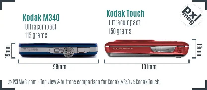 Kodak M340 vs Kodak Touch top view buttons comparison