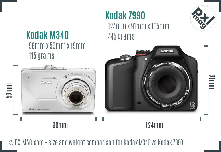 Kodak M340 vs Kodak Z990 size comparison