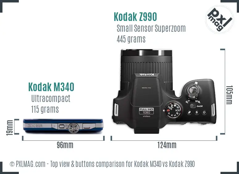 Kodak M340 vs Kodak Z990 top view buttons comparison