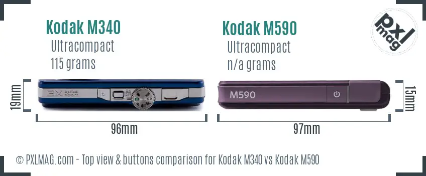 Kodak M340 vs Kodak M590 top view buttons comparison
