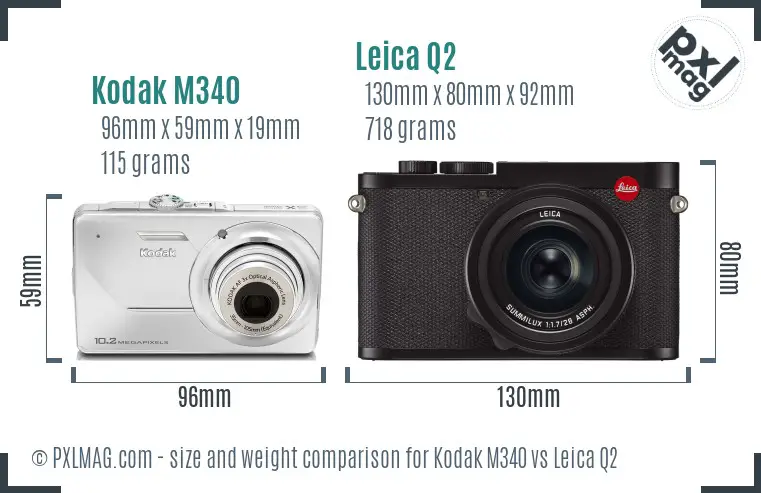 Kodak M340 vs Leica Q2 size comparison