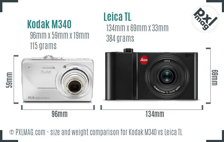 Kodak M340 vs Leica TL size comparison