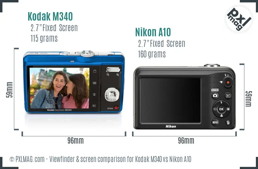 Kodak M340 vs Nikon A10 Screen and Viewfinder comparison